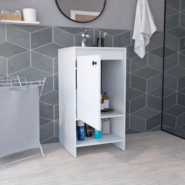 Tuhome Jane Bathroom Vanity, Single Door Cabinet, Two Shelves, White MLB7133 - main